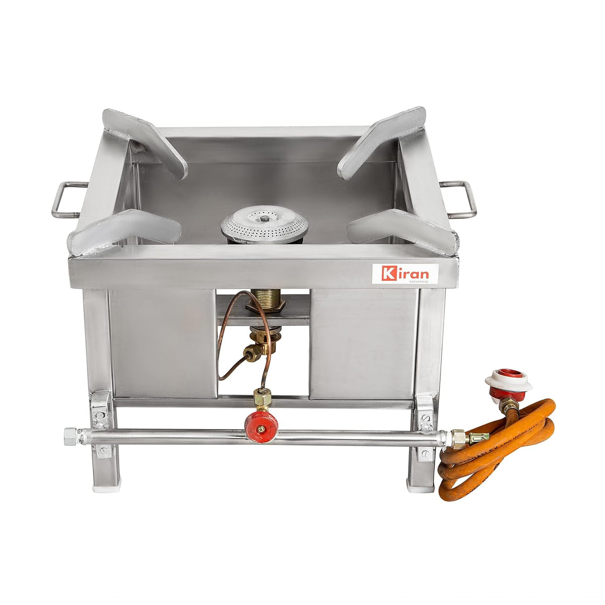 KIRAN ENTERPRISES Single Burner Commercial Gas Stove/Bhatti With Fitted Brass Nut Hose Pipe, Stainless Steel Manual Gas Stove (1 Burners)