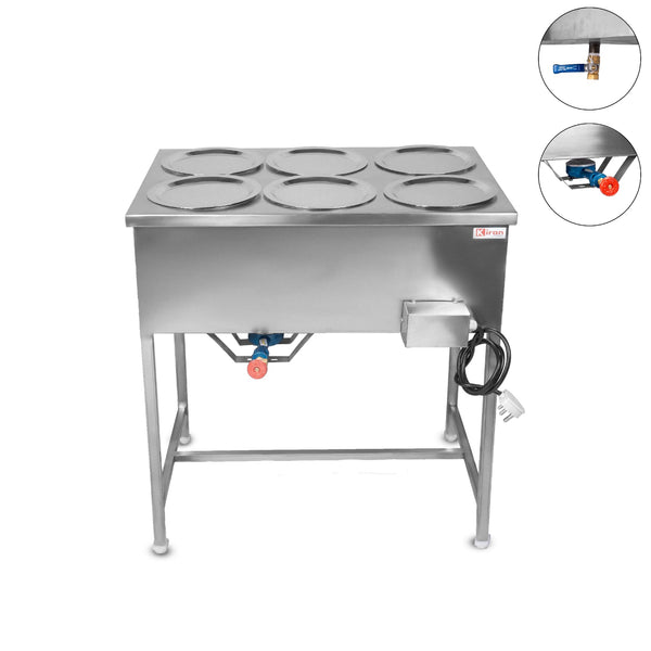 Kiran Stainless Steel 6-Pot Electric Bain Marie / Hot Case for Commercial Kitchen