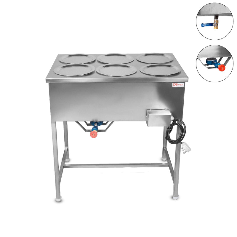 Kiran Stainless Steel 6-Pot Electric Bain Marie / Hot Case for Commercial Kitchen