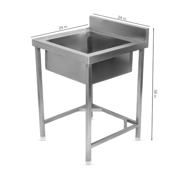 Stainless steel single-bowl commercial utility sink with a freestanding stand
