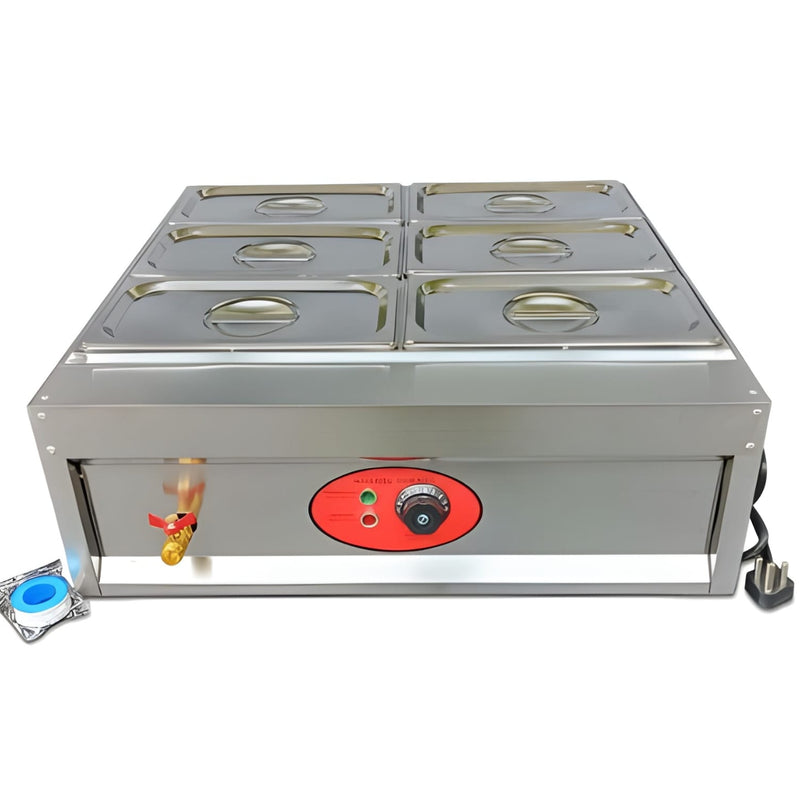 Electric Bain Marie without Glass - 6 Compartments (6 GN Pans of 1/3 150mm ~ 5.5L/Pan)