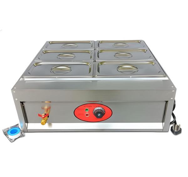 Electric Bain Marie without Glass - 6 Compartments (6 GN Pans of 1/3 150mm ~ 5.5L/Pan)