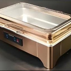Digital Rose Gold Chafing Dish Rectangle 9L with Inbuilt Heater + Transparent Lid + Hydraulic Soft Close ( 1 GN Pan of 1/1 65mm )