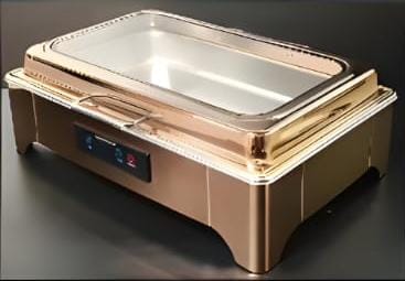 Digital Rose Gold Chafing Dish Rectangle 9L with Inbuilt Heater + Transparent Lid + Hydraulic Soft Close ( 1 GN Pan of 1/1 65mm )