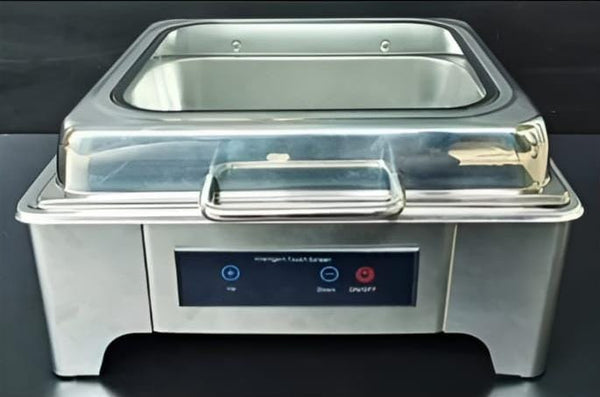 Chafing Dish Square 6L with Hydraulic Soft Close. Inbuilt Heater & Digital Temperature Controller - SS PLAIN