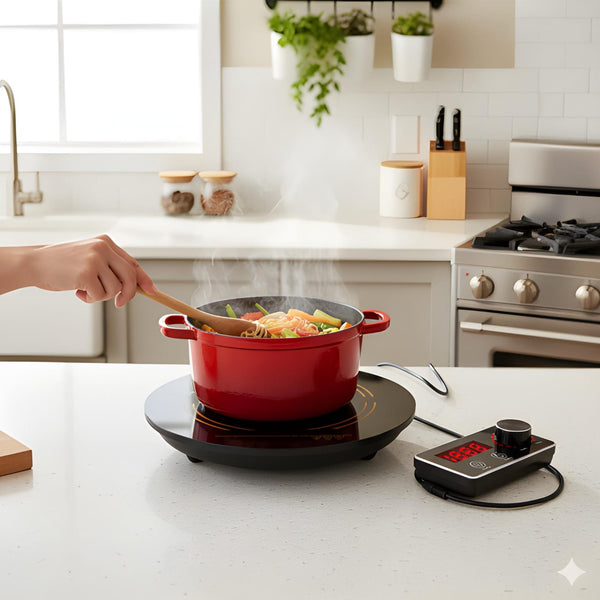 Kiran Full Black Body Induction - |  2500W | Round | Flat Base |  Removable Adapter &  Touchscreen + Knob Model