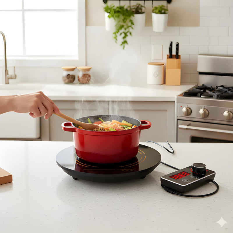 Kiran Full Black Body Induction - |  2500W | Round | Flat Base |  Removable Adapter &  Touchscreen + Knob Model