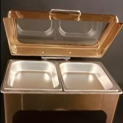 Chafing Dish Rectangle 9L with Transparent Roof Top , Hydraulic Soft Close & Gel Based Heating - ROSE GOLD
