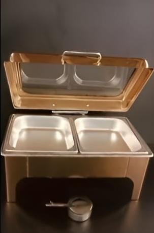 Chafing Dish Rectangle 9L with Transparent Roof Top , Hydraulic Soft Close & Gel Based Heating - ROSE GOLD