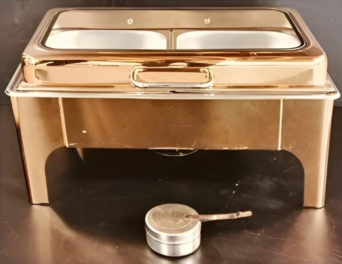 Chafing Dish Rectangle 9L with Transparent Roof Top , Hydraulic Soft Close & Gel Based Heating - ROSE GOLD