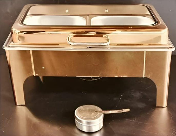 Chafing Dish Rectangle 9L with Transparent Roof Top , Hydraulic Soft Close & Gel Based Heating - ROSE GOLD