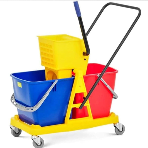 MS Handle Double Bucket Mop Wringer Trolley - 17L + 17L | Virgin Plastic Body