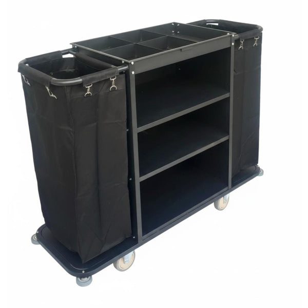 MS Black Housekeeping Trolley - Full Size with Two Sided Plain Bags
