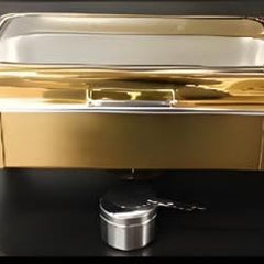 Gold Chafing Dish Rectangle 9L with Gel Based Heating + Transparent Lid + Hydraulic Soft Close ( 1 GN Pan of 1/1 65mm )