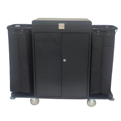 MS Black Housekeeping Trolley - Full Size with Two Sided Plain Bags | Door | Top Lid with Lock