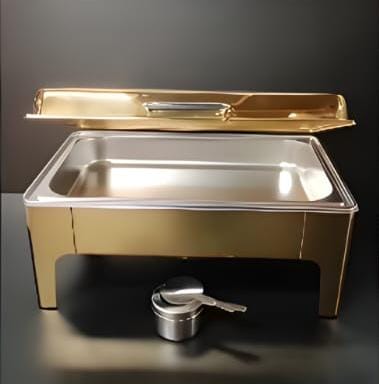 Gold Chafing Dish Rectangle 9L with Gel Based Heating + Transparent Lid + Hydraulic Soft Close ( 1 GN Pan of 1/1 65mm )