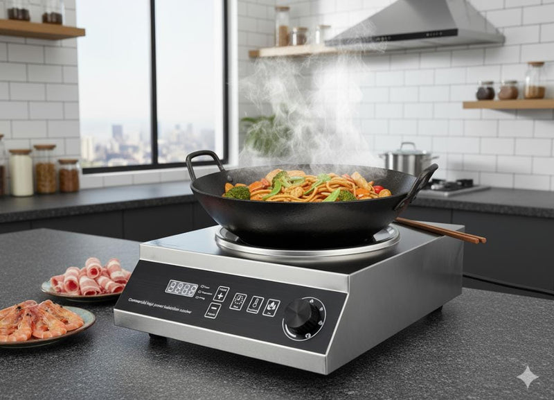 Kiran Full SS Induction | 3500 W | Square | Wok Base | Switch + Knob Model