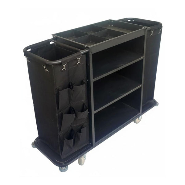 MS Black Housekeeping Trolley - Full Size with Two Sided Bags( 1 Side Plain + 1 Side with Pockets )