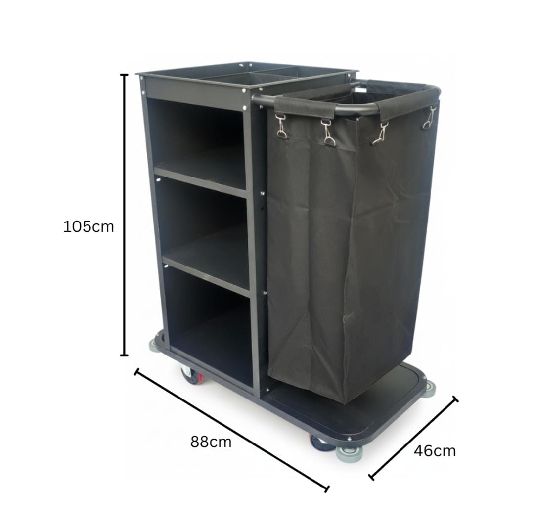MS Black Housekeeping Trolley - Half Size with One Sided Plain Bag