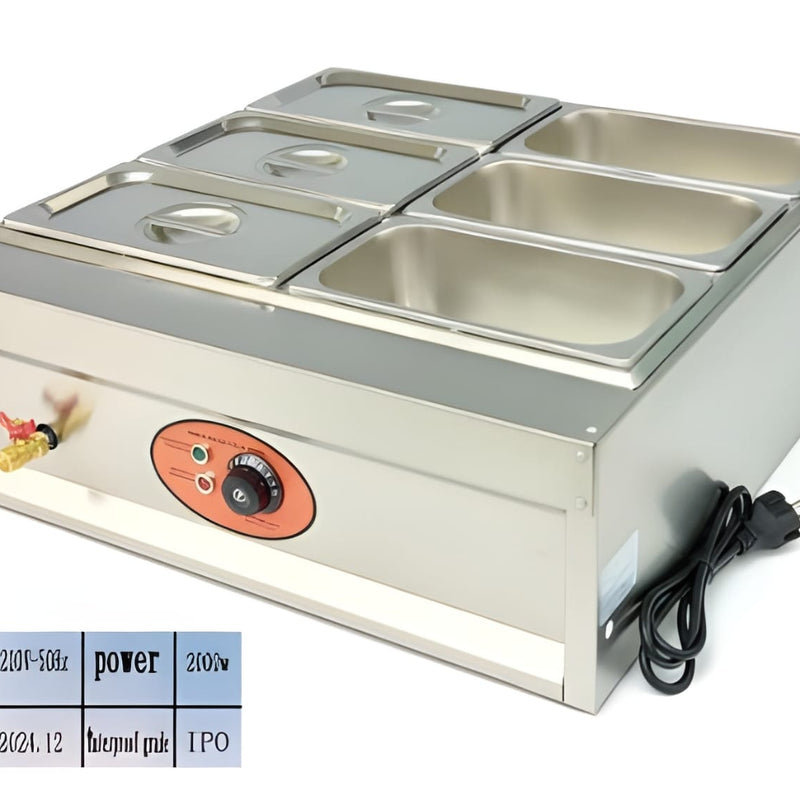 Electric Bain Marie without Glass - 6 Compartments (6 GN Pans of 1/3 150mm ~ 5.5L/Pan)