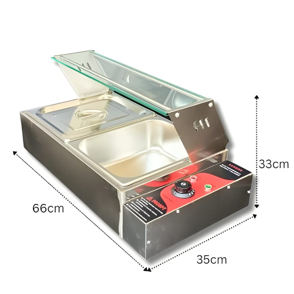 Electric Bain Marie with Glass-2 Compartments (2 GN Pans of 1/2 100mm~5.5L/Pan )