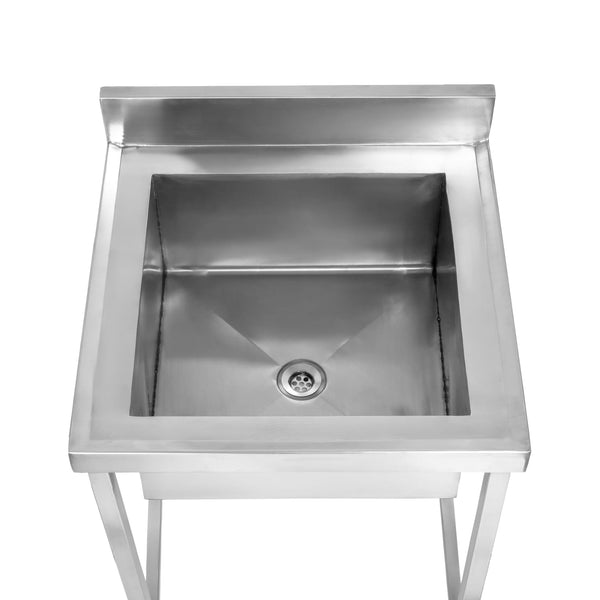 Stainless steel single-bowl commercial utility sink with a freestanding stand