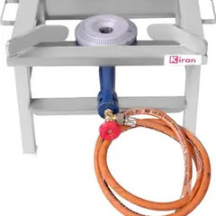 kiran 18x18 SS Gas stove/Bhatti with Jumbo Burner, Hose Pipe and regulator Stainless Steel Manual Gas Stove (1 Burners)