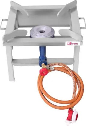 kiran 18x18 SS Gas stove/Bhatti with Jumbo Burner, Hose Pipe and regulator Stainless Steel Manual Gas Stove (1 Burners)