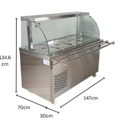 Premium Electric COLD Bain Marie Ready Counters with LED Light - Acrylic Sliding Door | Cold Inner Cabinets with Inbuilt Compressor & Exhauster | 4 Wheels (2 With & 2 Without Brakes) | Wooden Packing for Glass | (GN Pans of 1/1 150mm)
