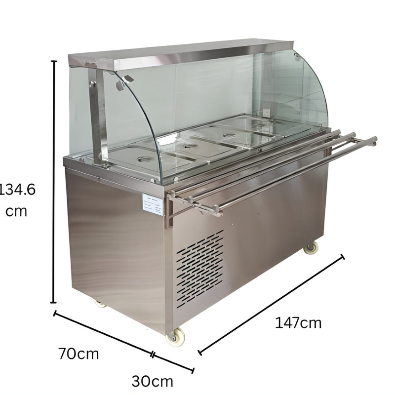 Premium Electric COLD Bain Marie Ready Counters with LED Light - Acrylic Sliding Door | Cold Inner Cabinets with Inbuilt Compressor & Exhauster | 4 Wheels (2 With & 2 Without Brakes) | Wooden Packing for Glass | (GN Pans of 1/1 150mm)