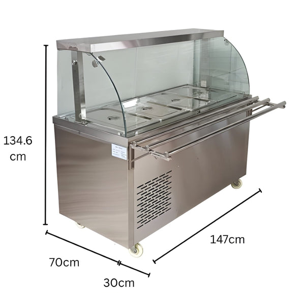 Premium Electric COLD Bain Marie Ready Counters with LED Light - Acrylic Sliding Door | Cold Inner Cabinets with Inbuilt Compressor & Exhauster | 4 Wheels (2 With & 2 Without Brakes) | Wooden Packing for Glass | (GN Pans of 1/1 150mm)