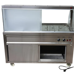 Premium 4000W Electric HOT Bain Marie Ready Counters with LED Light - Acrylic Sliding Door | Hot Inner Cabinets | 4 Wheels (2 With & 2 Without Brakes) | Wooden Packing for Glass | (GN Pans of 1/1 150mm)