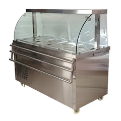 Premium Electric COLD Bain Marie Ready Counters with LED Light - Acrylic Sliding Door | Cold Inner Cabinets with Inbuilt Compressor & Exhauster | 4 Wheels (2 With & 2 Without Brakes) | Wooden Packing for Glass | (GN Pans of 1/1 150mm)