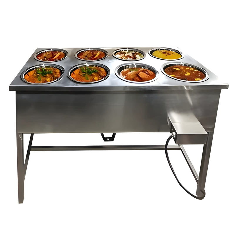 Kiran Stainless Steel 8-Pot Electric Bain Marie / Hot Case for Commercial Kitchen