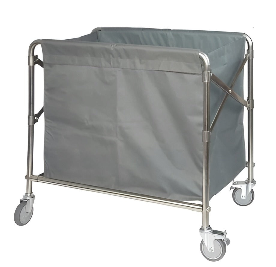 SS Collapsible & Foldable Rectangle Laundry Trolley with Linen Bag
