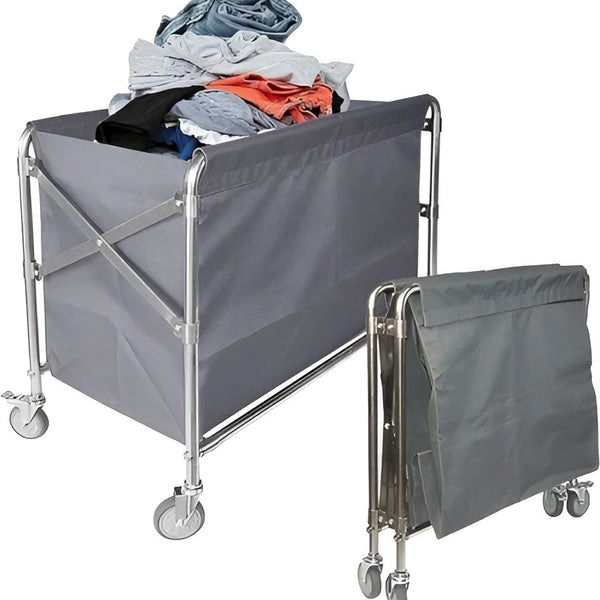 SS Collapsible & Foldable Rectangle Laundry Trolley with Linen Bag
