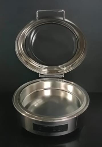 Chafing Dish Round 6L with Hydraulic Soft Close. Inbuilt Heater & Digital Temperature Controller - SS PLAIN