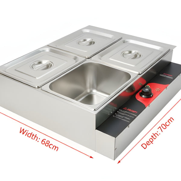 Electric Bain Marie without Glass - 4 Compartments ( 4 GN Pans of 1/2 150mm ~8.5L/Pan )