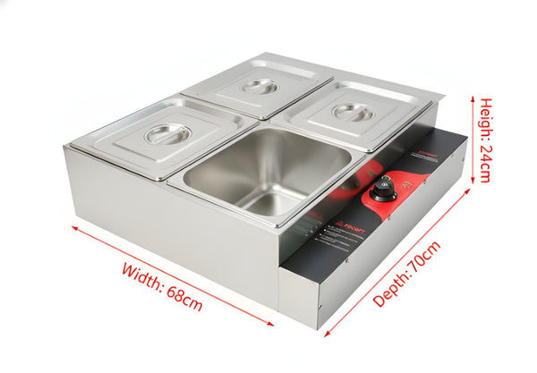 Electric Bain Marie without Glass - 4 Compartments ( 4 GN Pans of 1/2 150mm ~8.5L/Pan )