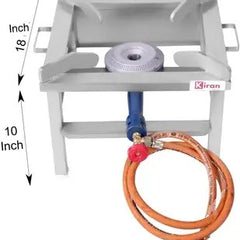 kiran 18x18 SS Gas stove/Bhatti with Jumbo Burner, Hose Pipe and regulator Stainless Steel Manual Gas Stove (1 Burners)