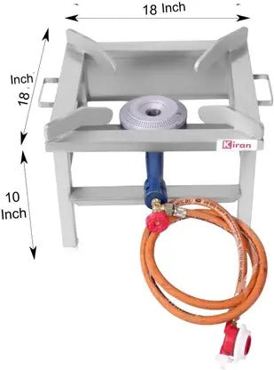 kiran 18x18 SS Gas stove/Bhatti with Jumbo Burner, Hose Pipe and regulator Stainless Steel Manual Gas Stove (1 Burners)