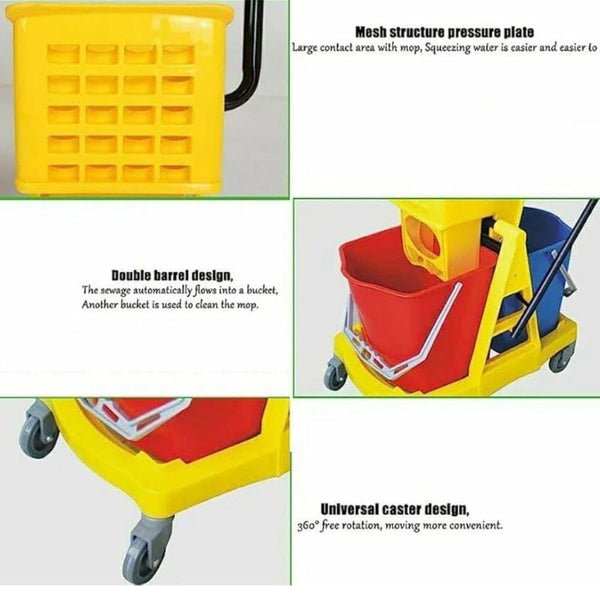 MS Handle Double Bucket Mop Wringer Trolley - 17L + 17L | Virgin Plastic Body