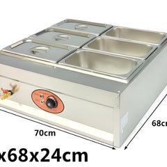 Electric Bain Marie without Glass - 6 Compartments (6 GN Pans of 1/3 150mm ~ 5.5L/Pan)