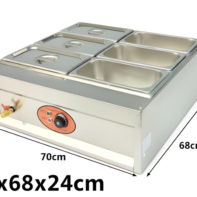 Electric Bain Marie without Glass - 6 Compartments (6 GN Pans of 1/3 150mm ~ 5.5L/Pan)