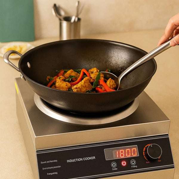 Kiran Full SS Square Induction - K9 | 5000W | Square | Wok Base (with 45cm Wok) | Touchscreen  + Switch Model