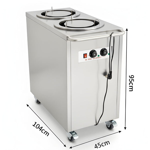Electric Square Shaped SS Plate Warmer with Temp Controller & Wheel Lock Function - Double (Capacity: 100 plates/batch | Max Plate Size: 30.5cm Diameter)
