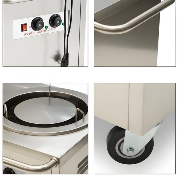 Electric Square Shaped SS Plate Warmer with Temp Controller & Wheel Lock Function - Double (Capacity: 100 plates/batch | Max Plate Size: 30.5cm Diameter)