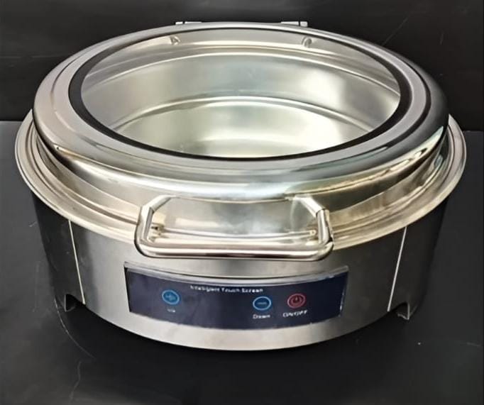 Chafing Dish Round 6L with Hydraulic Soft Close. Inbuilt Heater & Digital Temperature Controller - SS PLAIN