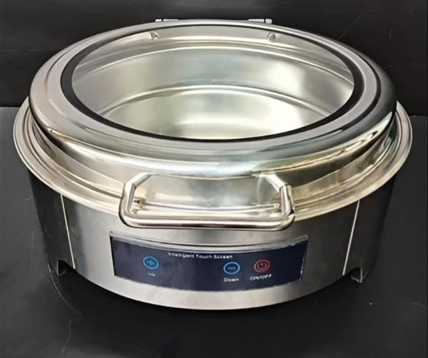 Chafing Dish Round 6L with Hydraulic Soft Close. Inbuilt Heater & Digital Temperature Controller - SS PLAIN