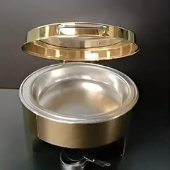 Gold Chafing Dish Round 6L with Gel Based Heating + Transparent Lid + Hydraulic Soft Close ( 1 GN Pan of 65mm )
